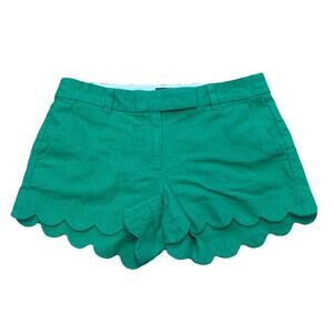 J.Crew Linen Blend Scalloped Edge Shorts Womens Size 4 Kelly Green Beachy Preppy